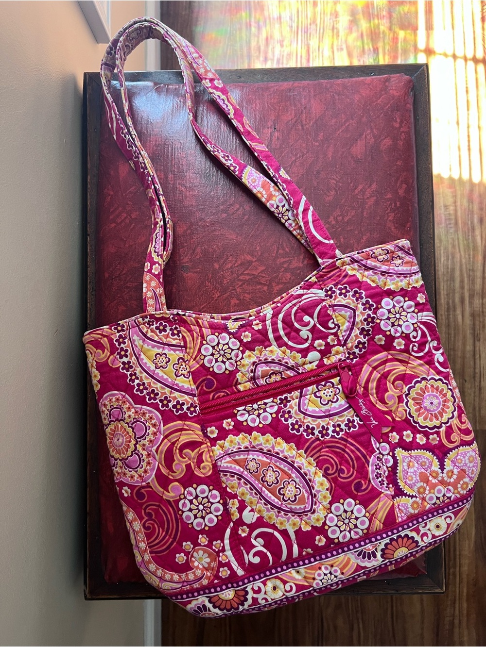 Vera Bradley Fuchsia Paisley Quilted Shoulder Tote